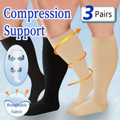 2 Pairs Plus Size Compression Socks 15-20 mmHg for Circulation Support
