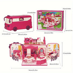 Portable Camping Car Toy Set Bus Toy Including Kitchen Bedroom Bathroom