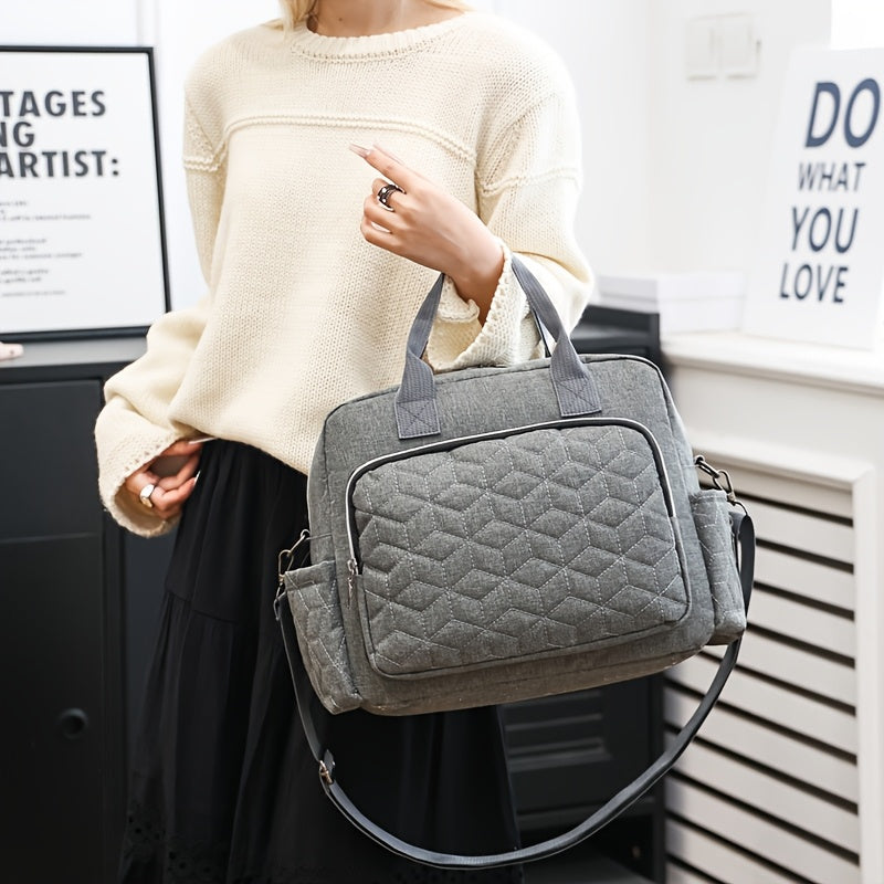 Stylish Grey Argyle Embroidered Mommy Bag