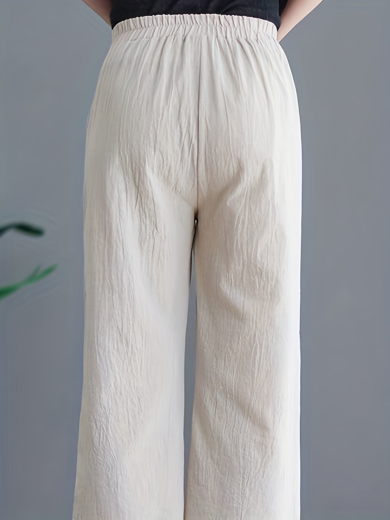 Floral Embroidered Wide Leg Pants High Waist Cropped