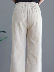 Floral Embroidered Wide Leg Pants High Waist Cropped