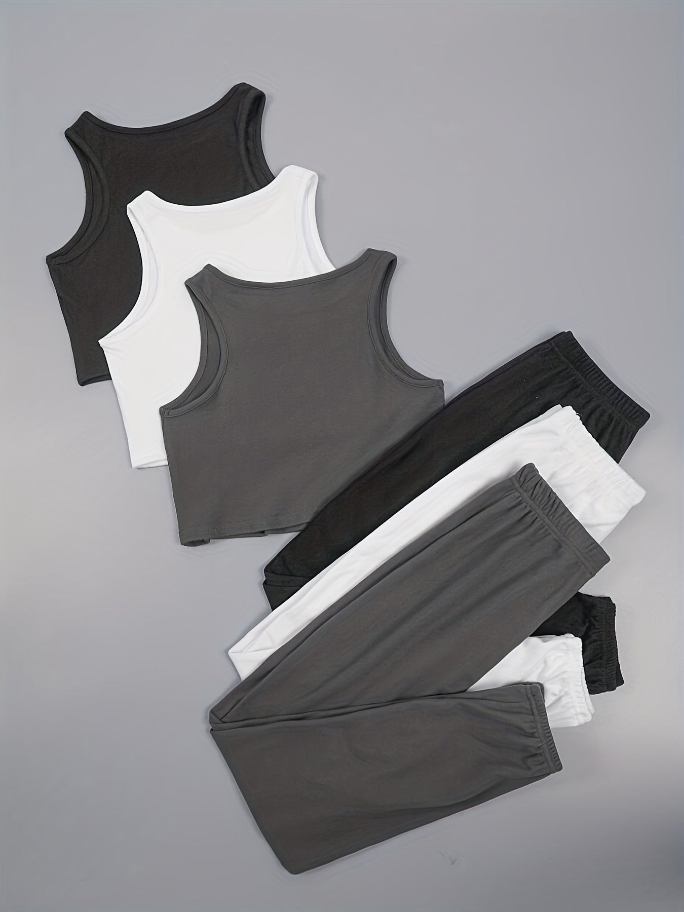 6 Pack Plus Size Lounge Set: Crop Tank Top & Joggers Sporty Home Wear