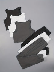 6 Pack Plus Size Lounge Set: Crop Tank Top & Joggers Sporty Home Wear