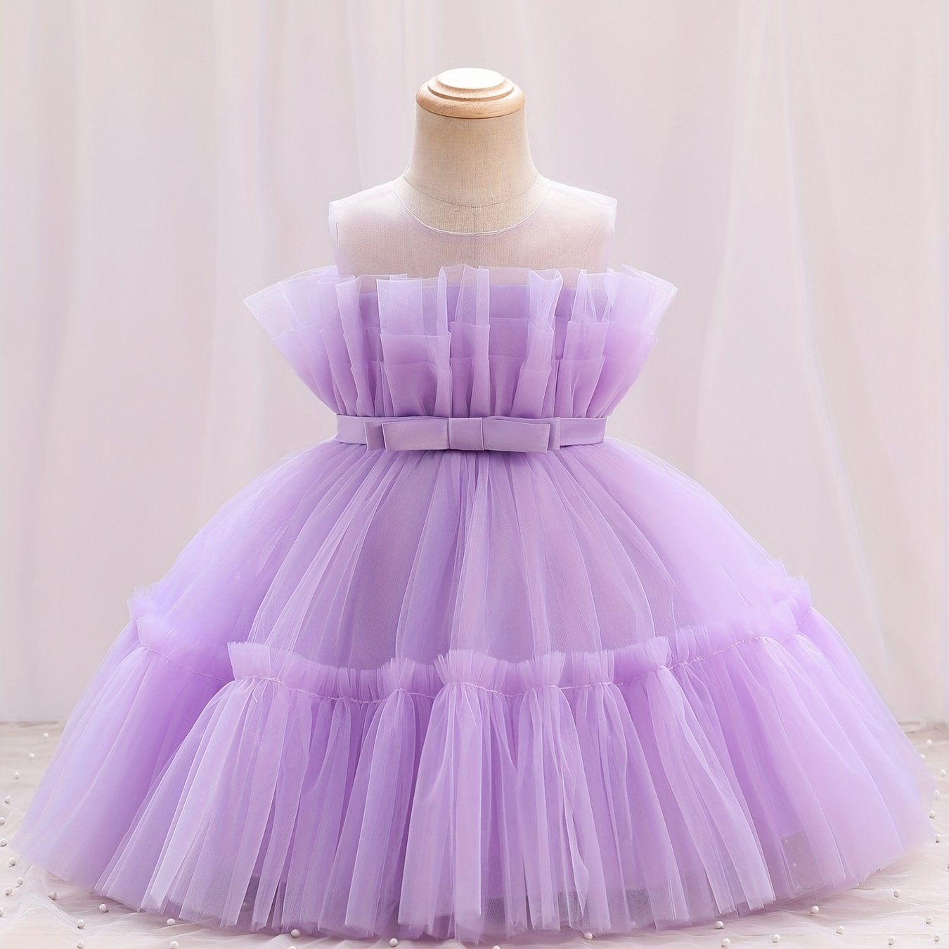 Toddler Girl Princess Dress Tulle Bow Birthday Flower Girl Dress
