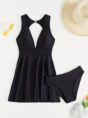 Deep V Neck Ruched High Cut Two Piece Swimsuit