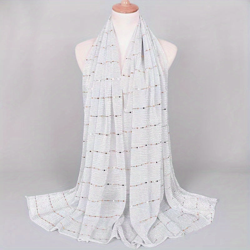 Sequins Solid Scarf Crinkle Sparkling Stripe Print Windproof Head Wrap