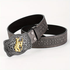Western Cowboy Belt Retro Horse Pattern Buckle Belts Clothing Accessories