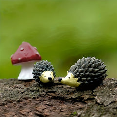 3pcs Mushroom Hedgehog Animal Resin Micro Landscape Ornament