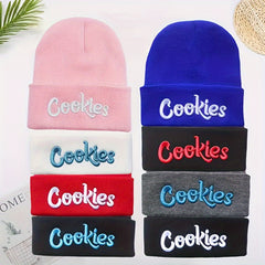 Letter Embroidered Beanie Hip hop Style Elastic Solid Knitted Hat