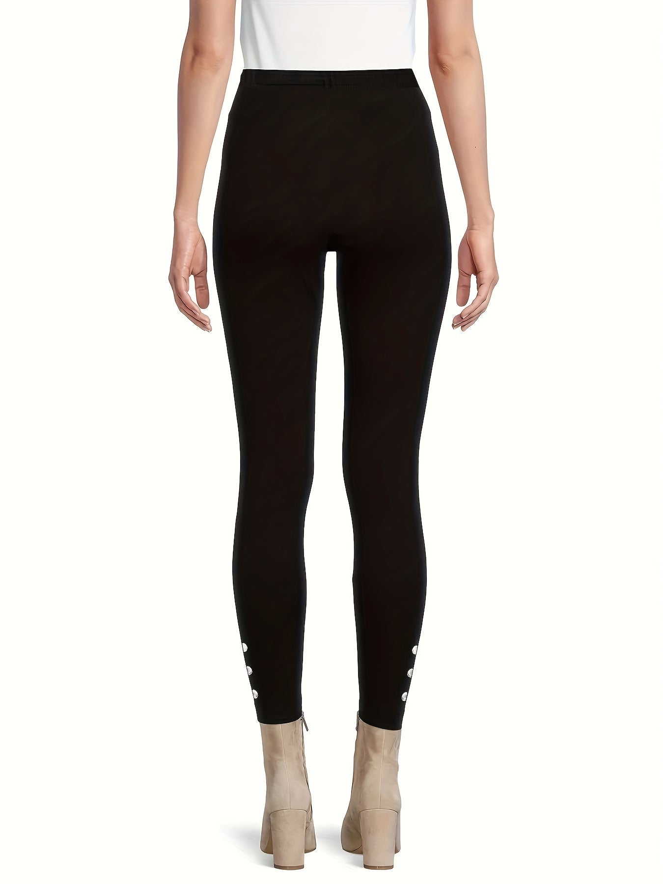 Sports Leggings Women's Plus Solid Button Detail Wide Waistband