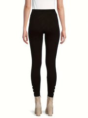 Sports Leggings Women's Plus Solid Button Detail Wide Waistband