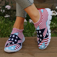 Women's American Flag Sock Shoes Breathable Knit Slip On Casual Walking Shoes