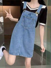 Patch Pockets Denim Skirtall Casual Denim Dress