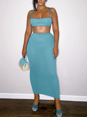 Cropped Vest & Pencil Skirt Set Tie Back High Waist Outfit Women's Clothing