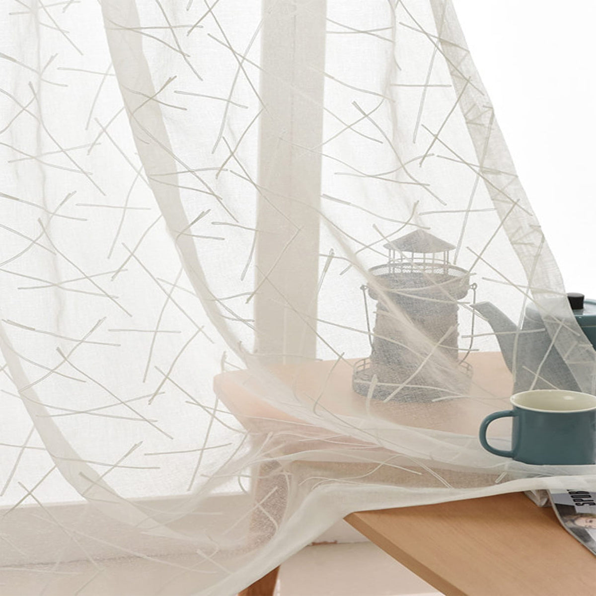 1pc Cross Embroidery Sheer Curtain for Home Decor