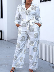 Casual Jumpsuit Women's Plus Letter Print Long Sleeve