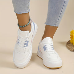 Women's Colorblock Flatform Sneakers Low Round Toe Lace Up Trainers