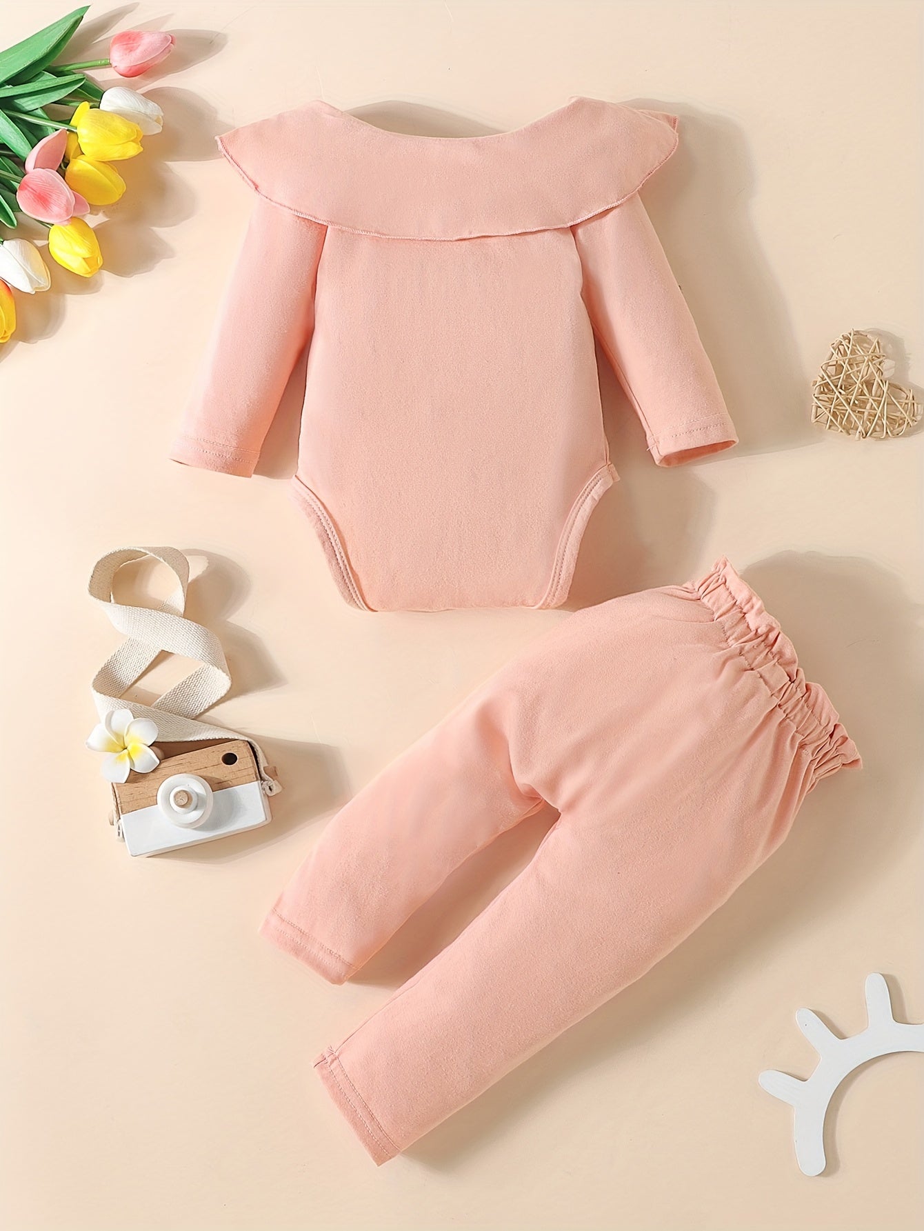 Baby Girls Ruffled Romper Bowknot Trouser Set