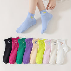 10 Pairs Smiling Print Crew Short Socks Women's Stockings Hosiery
