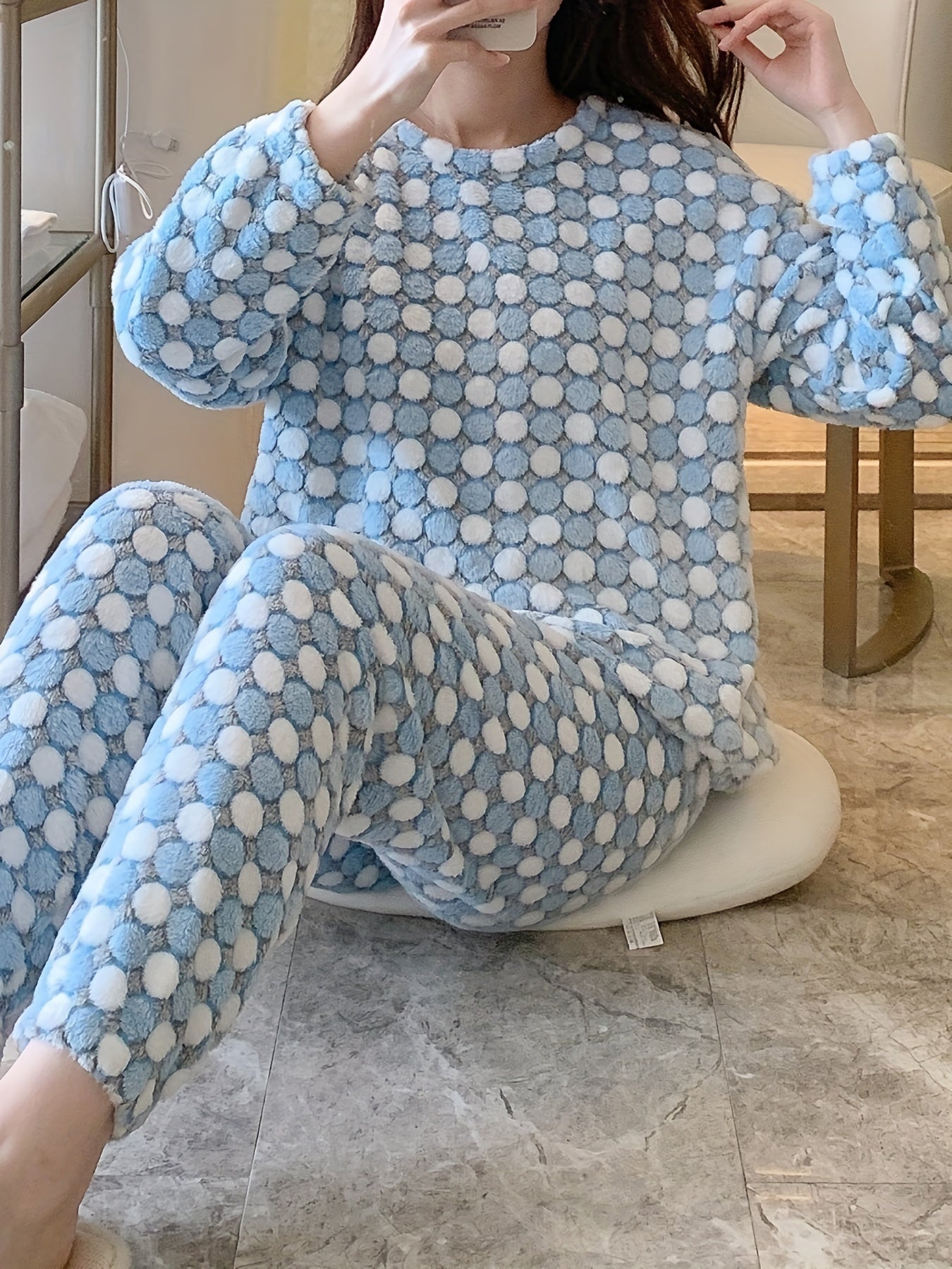 Polka Dot Fuzzy Pajama Set Women's Sleepwear