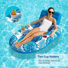 Maple Leaf Pattern Inflatable Pool Float Lounge Chair with Cup Holders