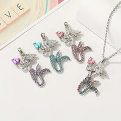 Mermaid Pendant Necklace With Rhinestone Inlay for Kids