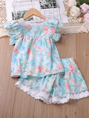 Floral Tank Top & Mesh Shorts Set for Girls
