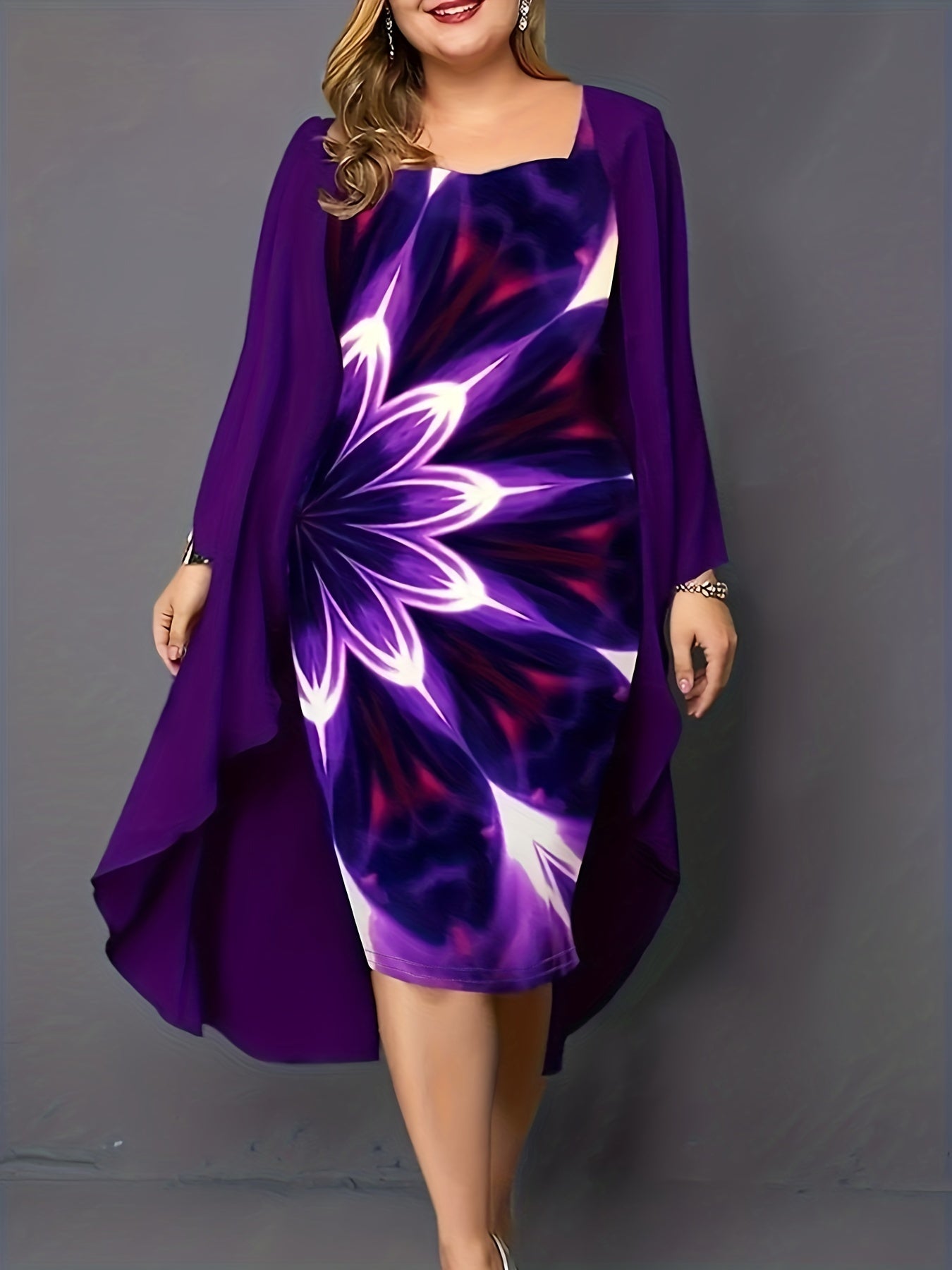 Tie Dye Floral Tank Dress & Long Sleeve Overcoat Set