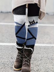Cat & Stripe Print Skinny Leggings Casual Stretchy Leggings