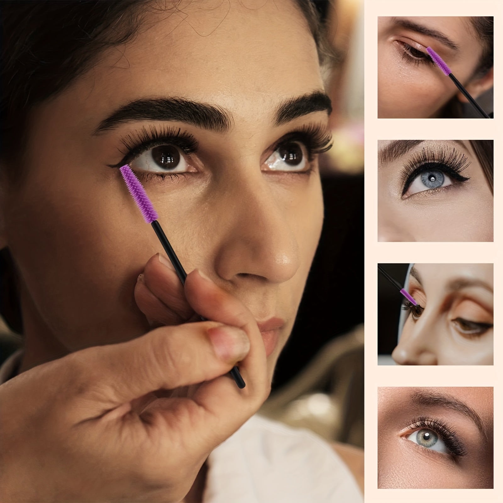 100Pcs Mascara Wands Eyebrow Brush Set Pink Purple