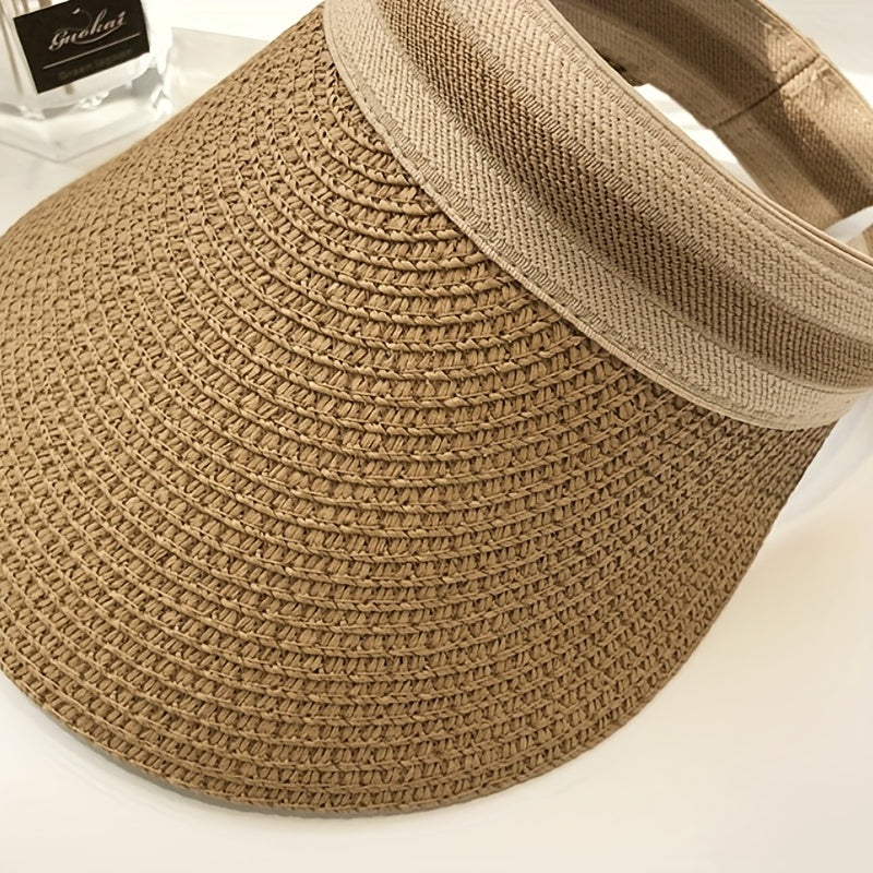 Straw Visor Hat Wide Brim Casual UV Protection Sun Hat Summer Travel Beach Hats