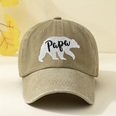 Polar Bear PAPA Baseball Cap Classic Embroidery Unisex Washed Distressed Dad Hat