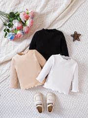 Baby Girl's Ribbed Knit Long Sleeved T-shirt 3pcs Set