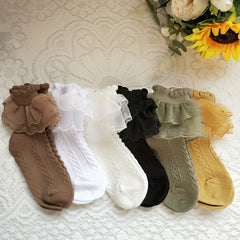 2Pairs Girls Lace Ruffle Princess Dance Socks Cotton Blend Kids Crew Socks