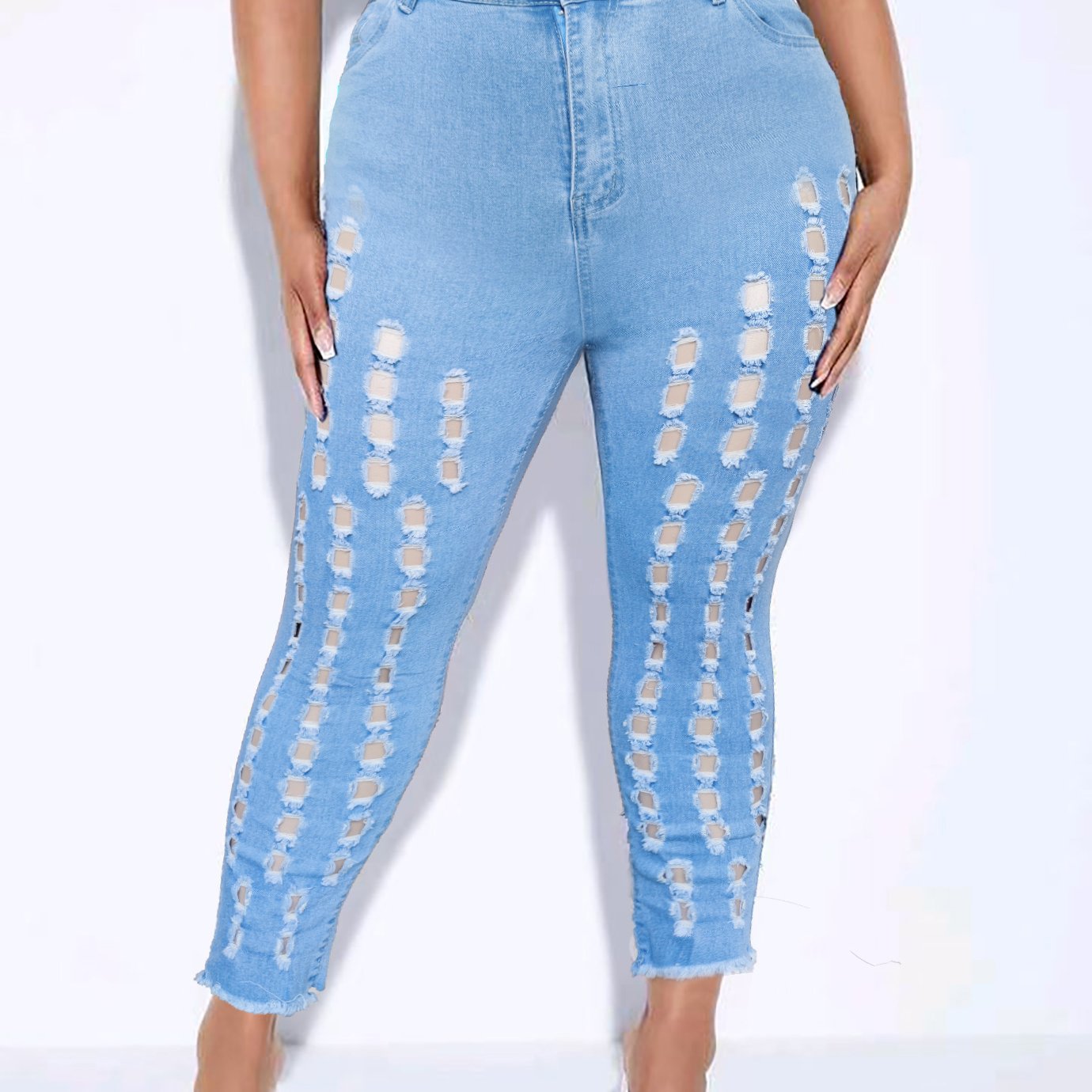 Sexy Jeans Women's Cut Out Button Fly Ripped Slim