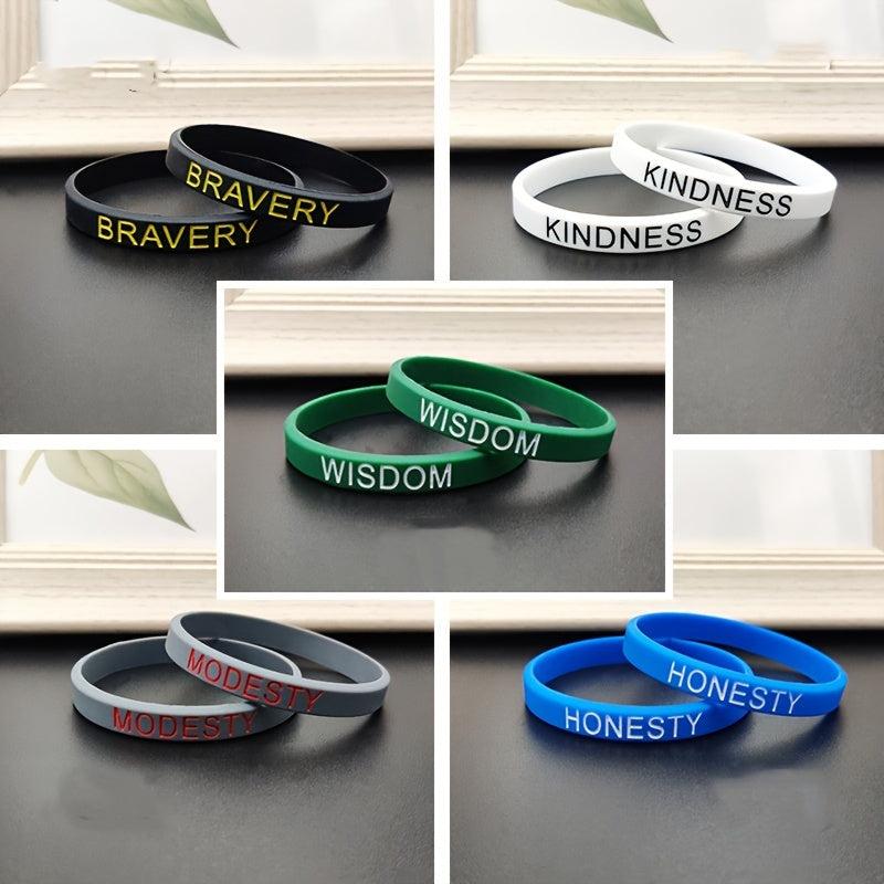 5 pcs Positive Words Silicone Wristbands Inspirational Messages Solid Colors