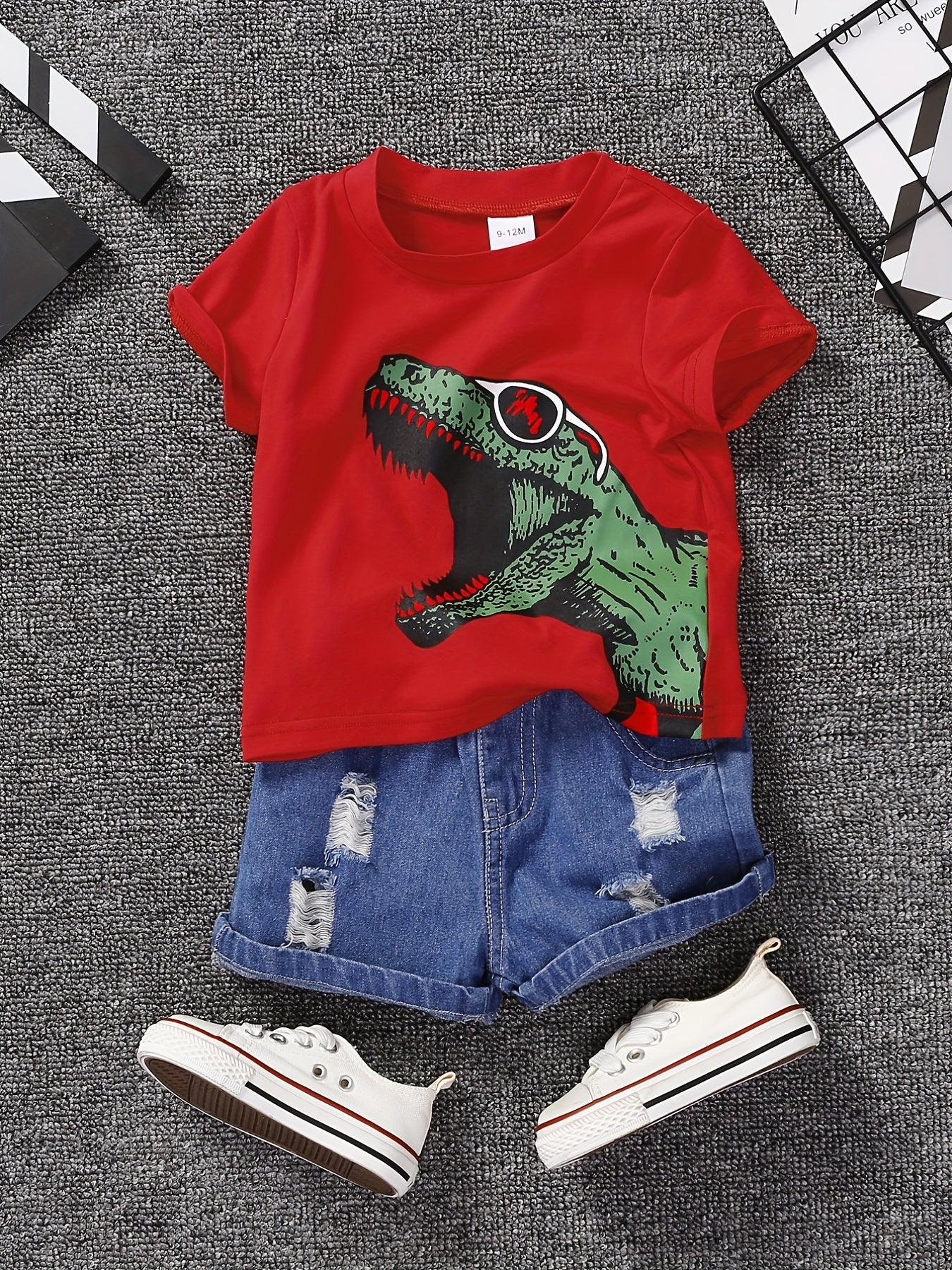 Boys Dinosaur T-Shirt & Denim Shorts Set