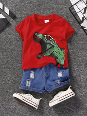 Boys Dinosaur T-Shirt & Denim Shorts Set