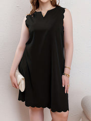Cap Sleeve Scallop Trim Notched Neck Mini Dress