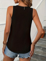 Solid Cami Top V Neck Summer Sleeveless Top Eyelet Detail