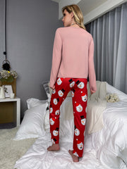 Snowman Print Pajama Set Long Sleeve Crew Neck Top & Pants