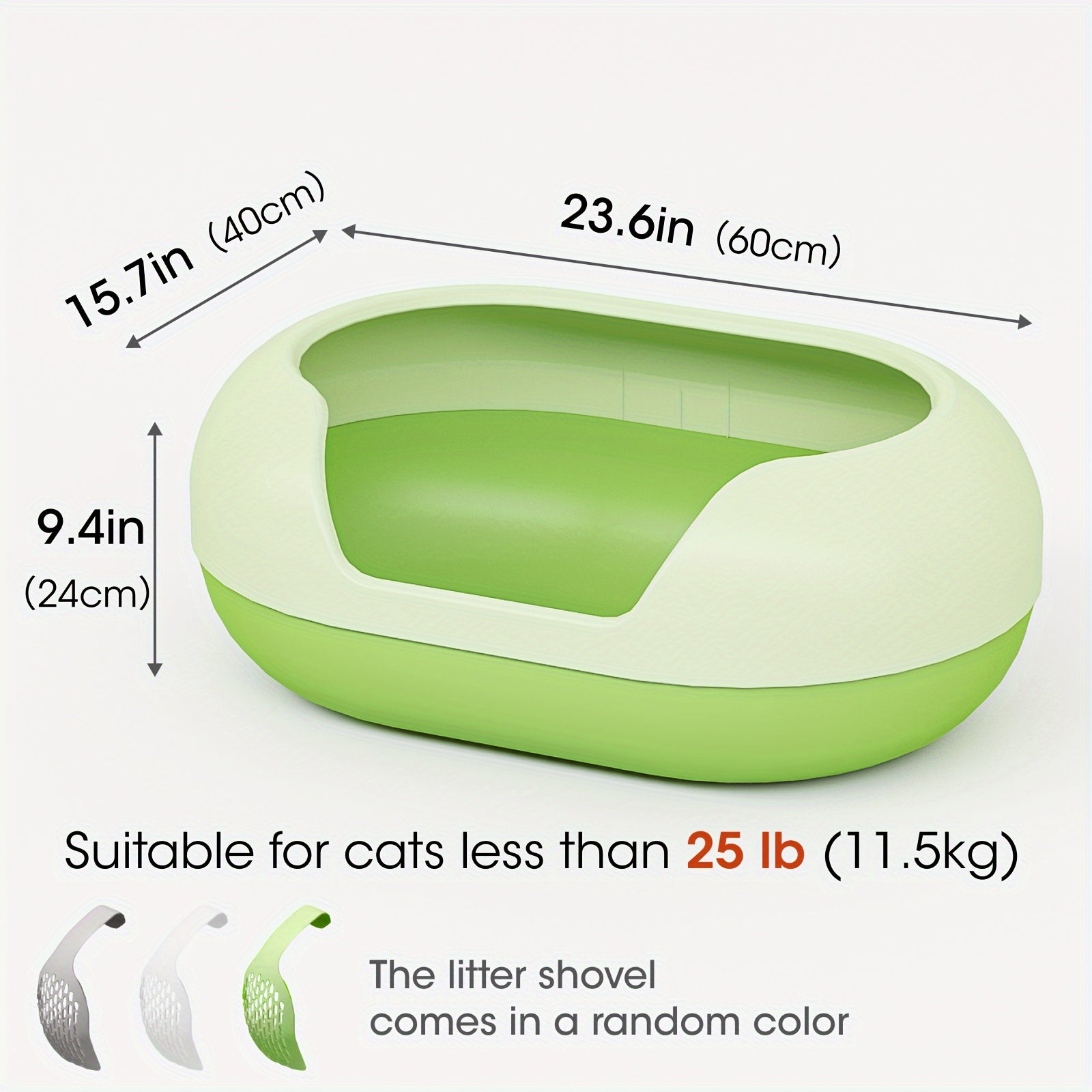 Large Cat Litter Box with Raised Fence & Shovel - For Cats Under 11.5kg
