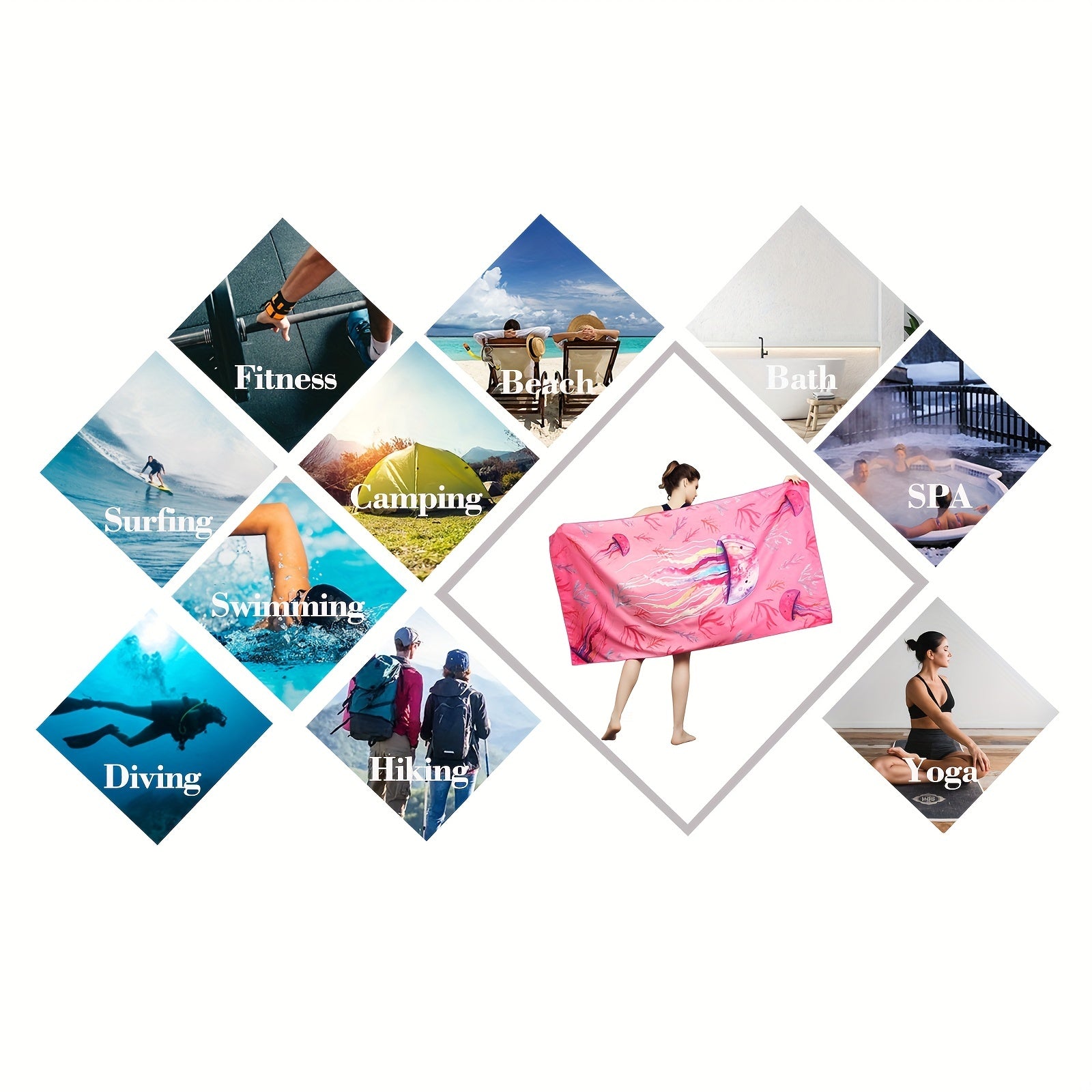 Microfiber Beach Towel Quick Dry Lightweight for Swimming Sports Camping Gym