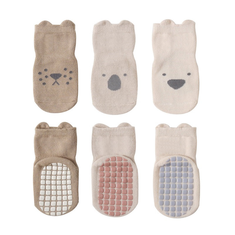 3pairs Baby Floor Socks Non slip Cartoon Animal Graphic Toddler Socks