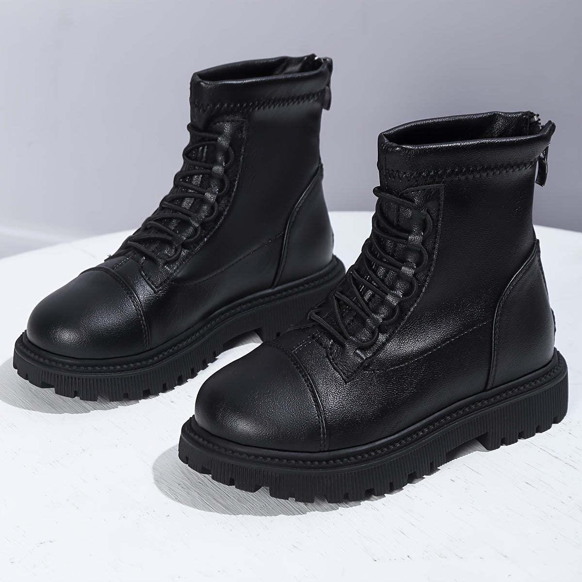 Vintage Solid Boots With Zipper For Girls