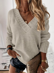 Casual V Neck Long Sleeve Sweater Women's Clothing