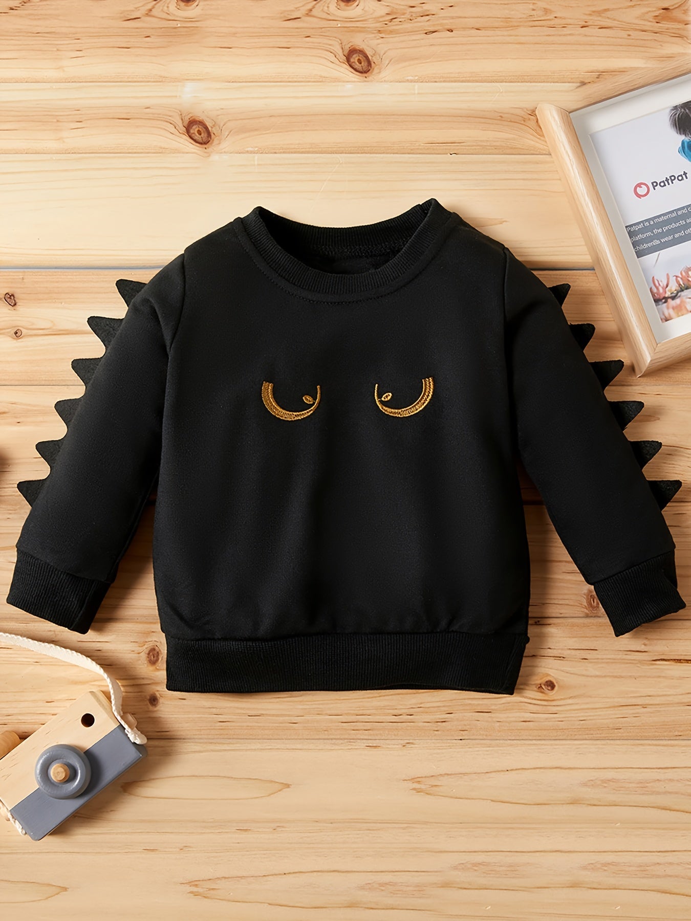 Boys Monster Eyes Embroidered Sweatshirt Long Sleeve Crew Neck Tops