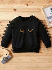 Boys Monster Eyes Embroidered Sweatshirt Long Sleeve Crew Neck Tops