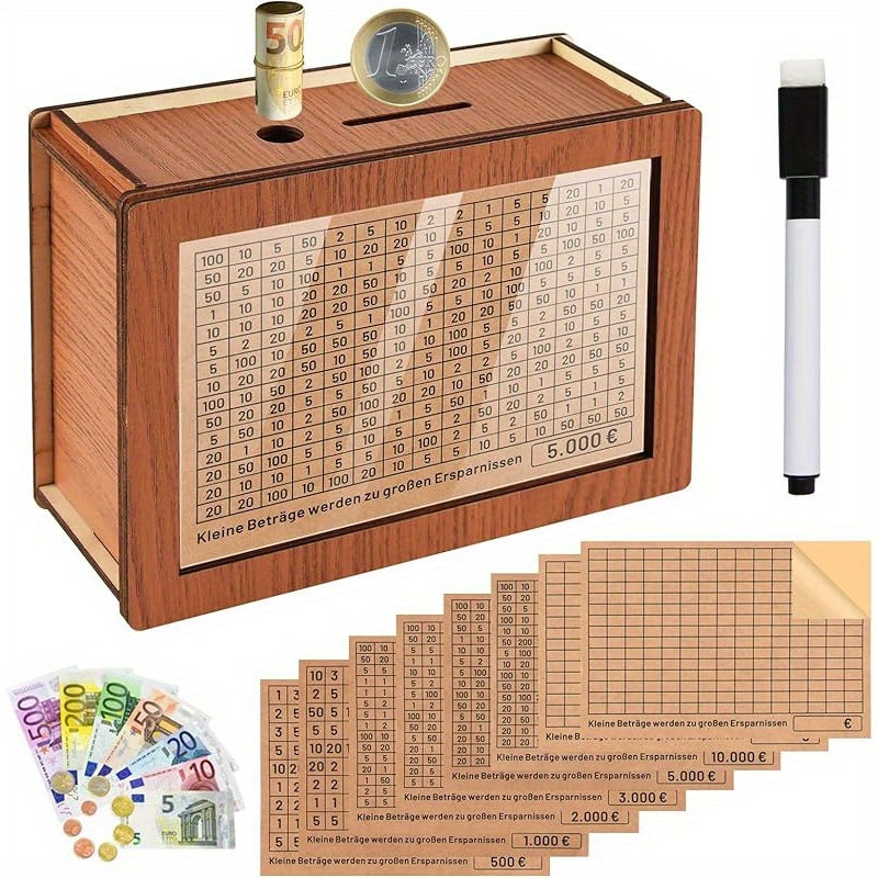 Wooden Savings Bank with Counter Reusable Money Box for Adults