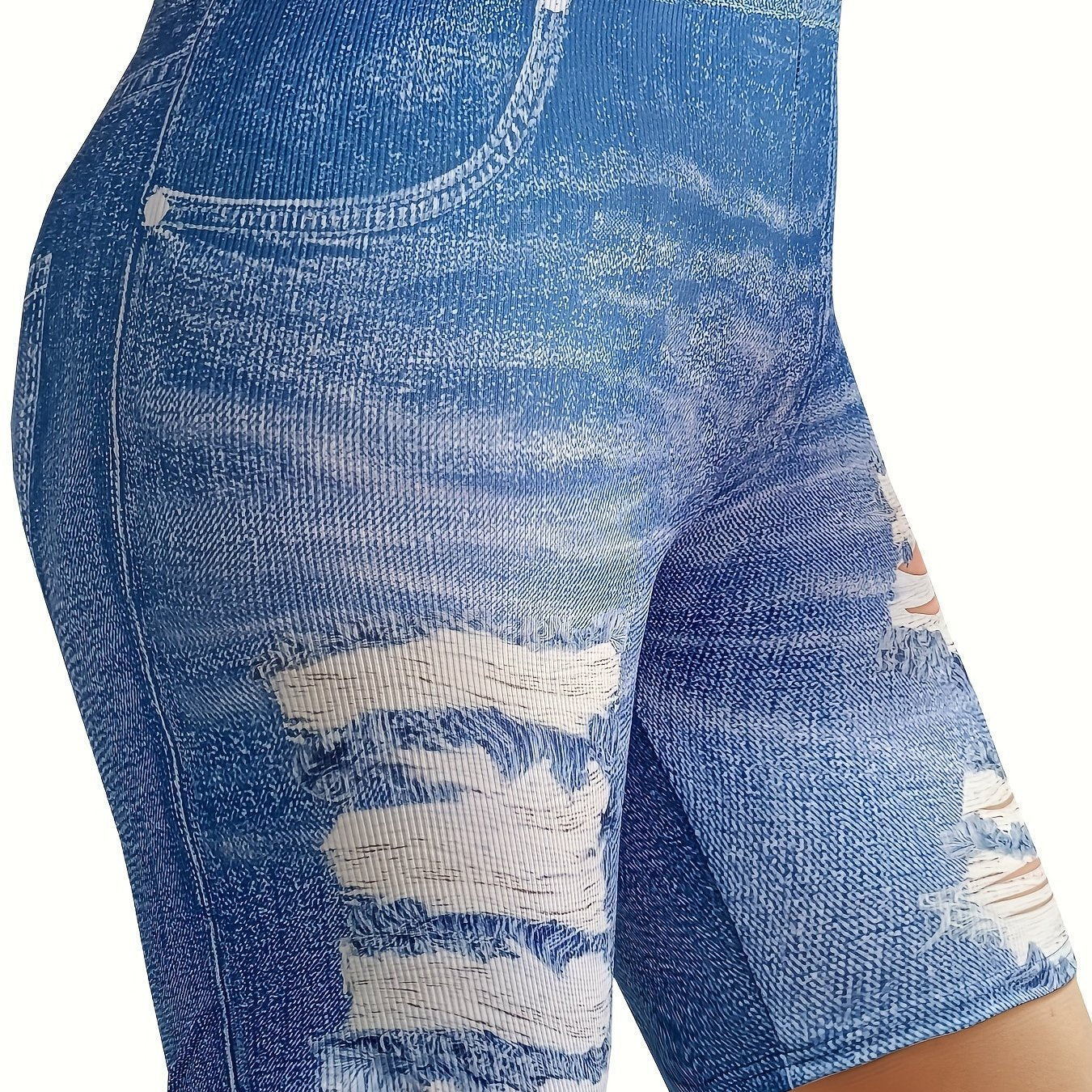 Denim Print High Rise Stretchy Skinny Shorts